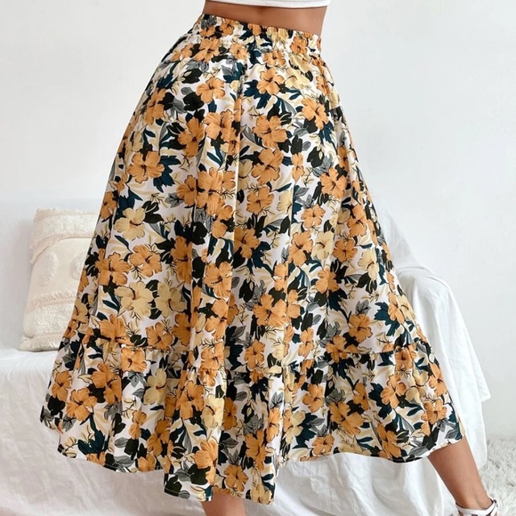 Boho Floral Print Flowy High waist Skirt - Picture 9 of 9